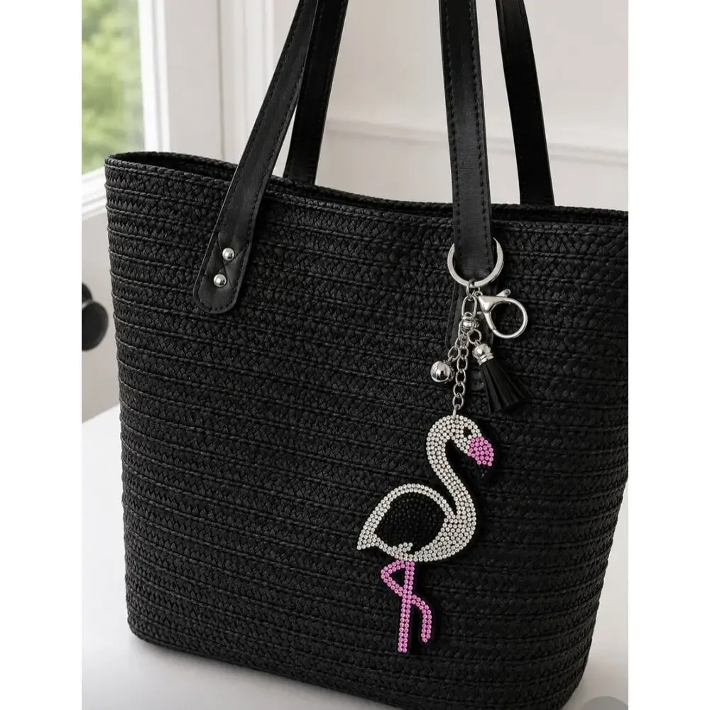 Rhinestone Blaxk Flamingo Bag charm Key Chain New